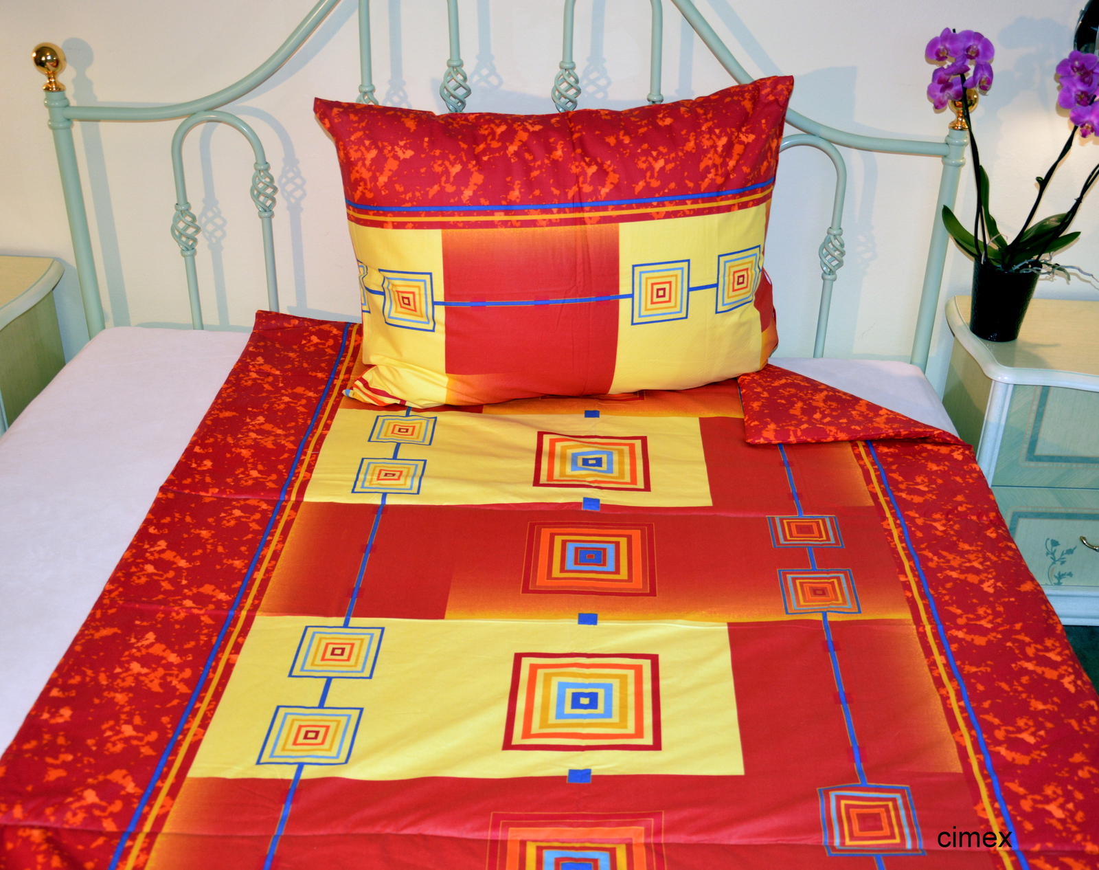 Lehká deka-Kostky a batika na červeném a žlutém